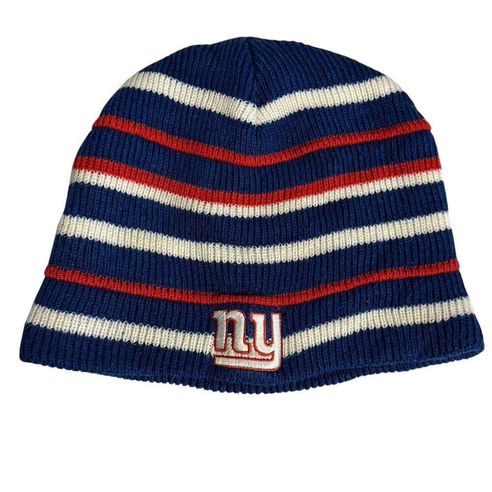 VTG Reebok NY Giants Knit Beanie Cap Winter Hat Adult One Size Football Stripe